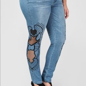 Ashley Stewart Mesh Embroidered Jeans